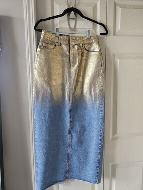 Zara Gold Ombre Denim Maxi Skirt